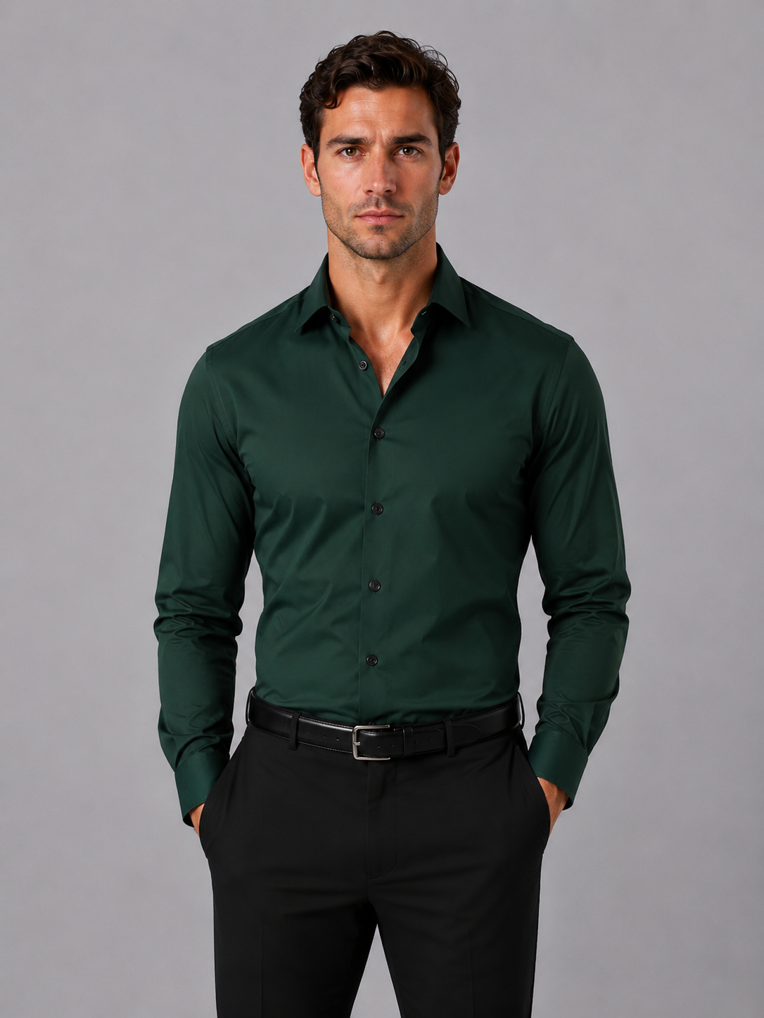 Férfi slim fit hosszú ujjú ing klasszikus gallérral