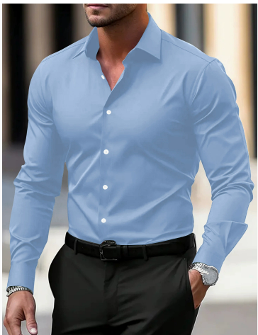 Férfi slim fit hosszú ujjú ing széles gallérral