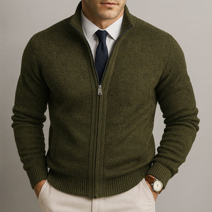 Men's Zippered Cardigan with Stand Collar