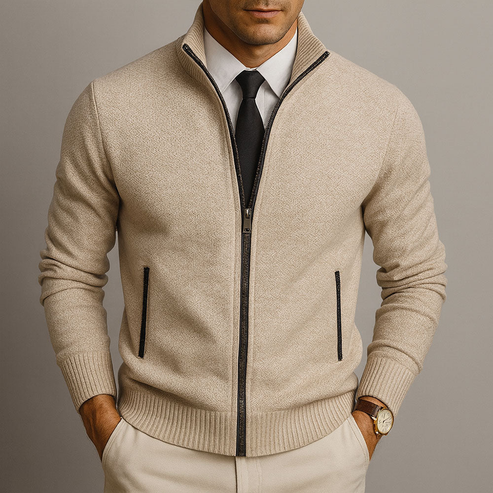 Men's Zippered Cardigan with Stand Collar
