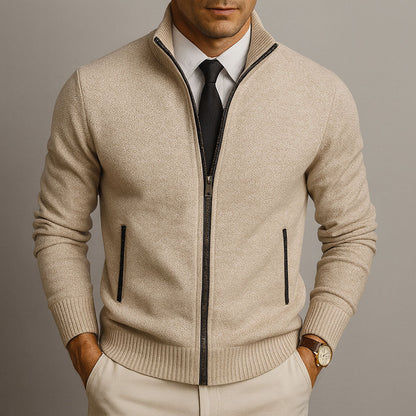 Men's Zippered Cardigan with Stand Collar