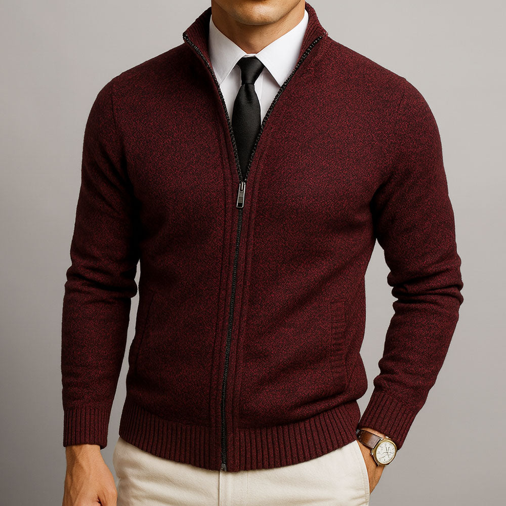 Men's Zippered Cardigan with Stand Collar