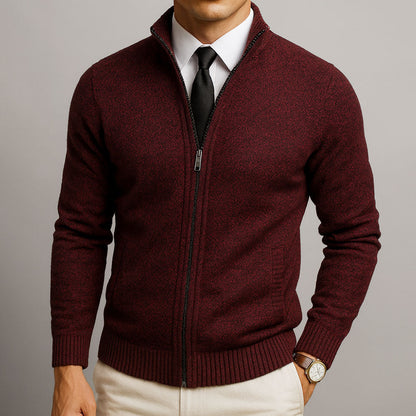 Men's Zippered Cardigan with Stand Collar
