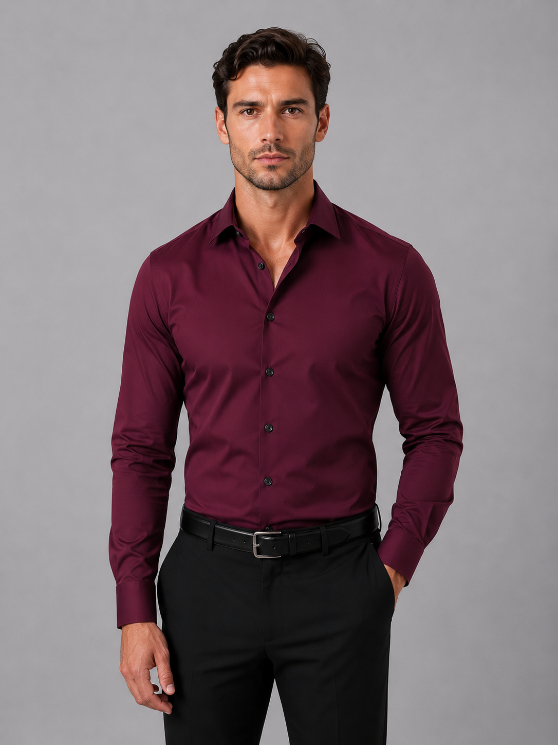 Férfi slim fit hosszú ujjú ing klasszikus gallérral