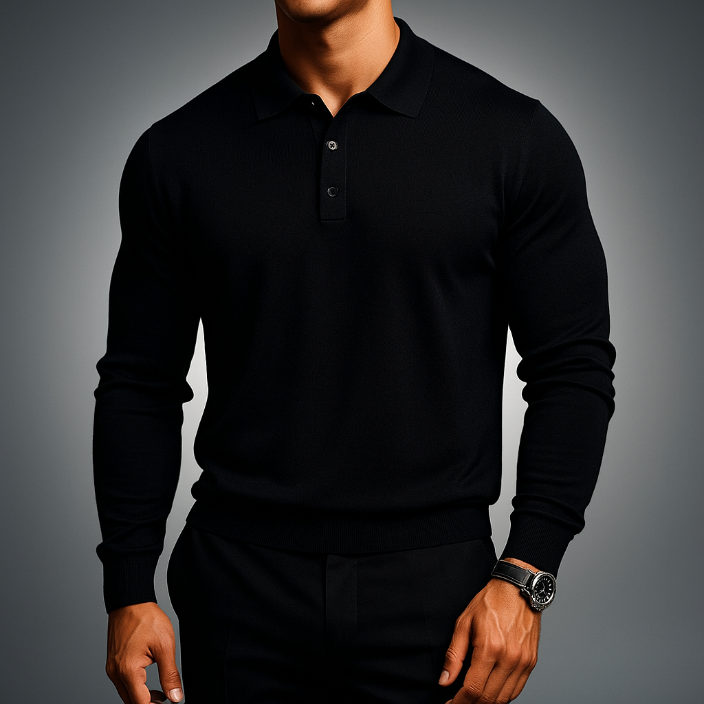 Férfi slim fit hosszú ujjú pólóing gallérral és gombokkal