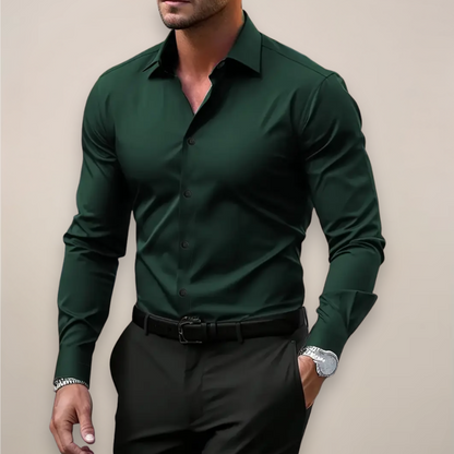 Férfi slim fit hosszú ujjú ing széles gallérral