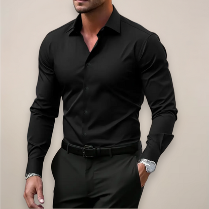 Férfi slim fit hosszú ujjú ing széles gallérral