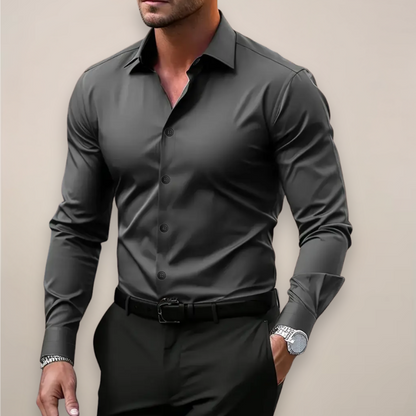 Férfi slim fit hosszú ujjú ing széles gallérral