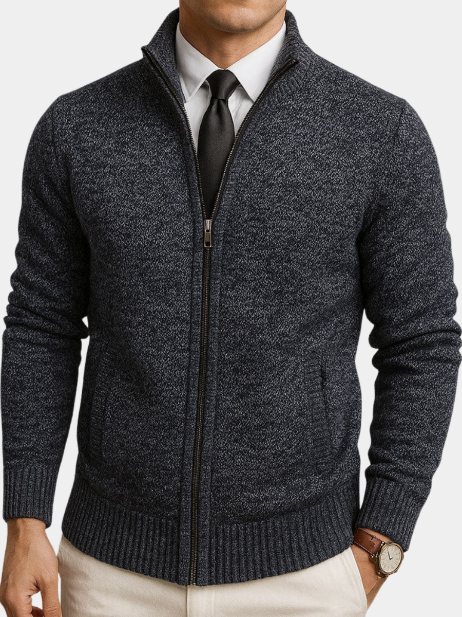 Men's Zippered Cardigan with Stand Collar