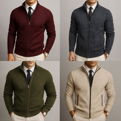 Men's Zippered Cardigan with Stand Collar