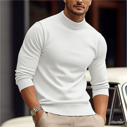Férfi slim fit pulóver magas nyakkal és klasszikus dizájnnal