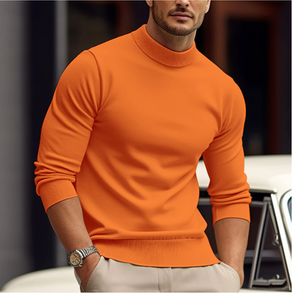 Férfi slim fit pulóver magas nyakkal és klasszikus dizájnnal